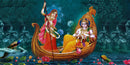 Radha Krishna Painting With Boat Painting Wallpaper