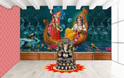 Radha Krishna Painting With Boat Painting Wallpaper