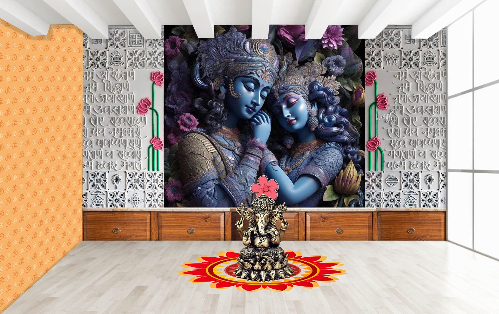 Radha Krishna Sculpture Pattern Wallpaper – Myindianthings