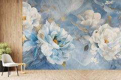 Realistic Blue Theme Floral Wallpaper