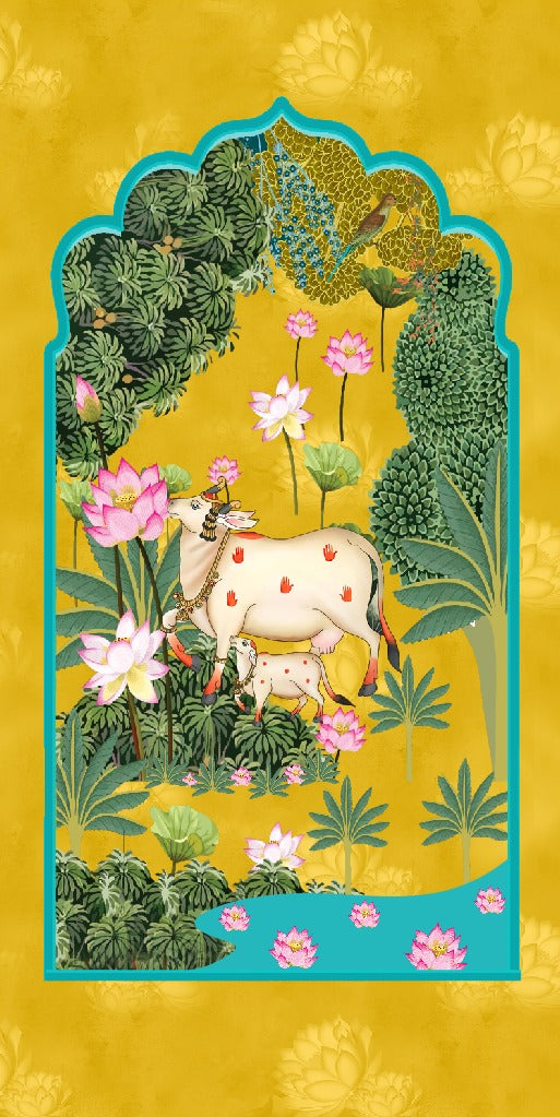 Realistic Cow Pichwai Theme God Wallpaper