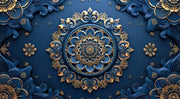 Realistic Golden And Blue Mandala Art Ceiling Wallpaper