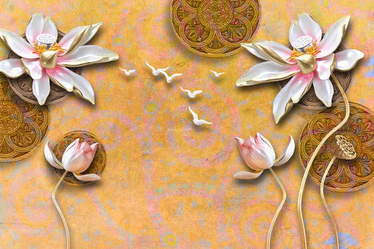 Realistic Lotus Pattern Floral Wallpaper