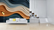 Sea Waves Pattern Wooden Wallpaper
