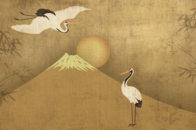 Serene Japanese Cranes Abstract Wallpaper