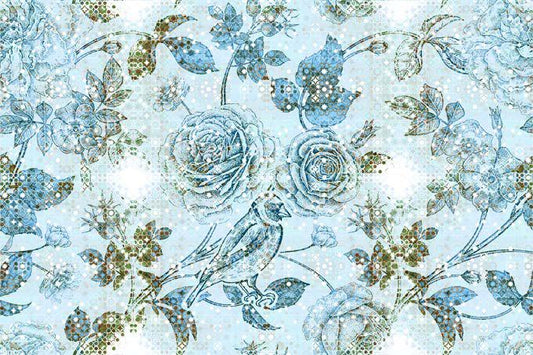 Shining Blue Leaves Theme Floral Wallpaper