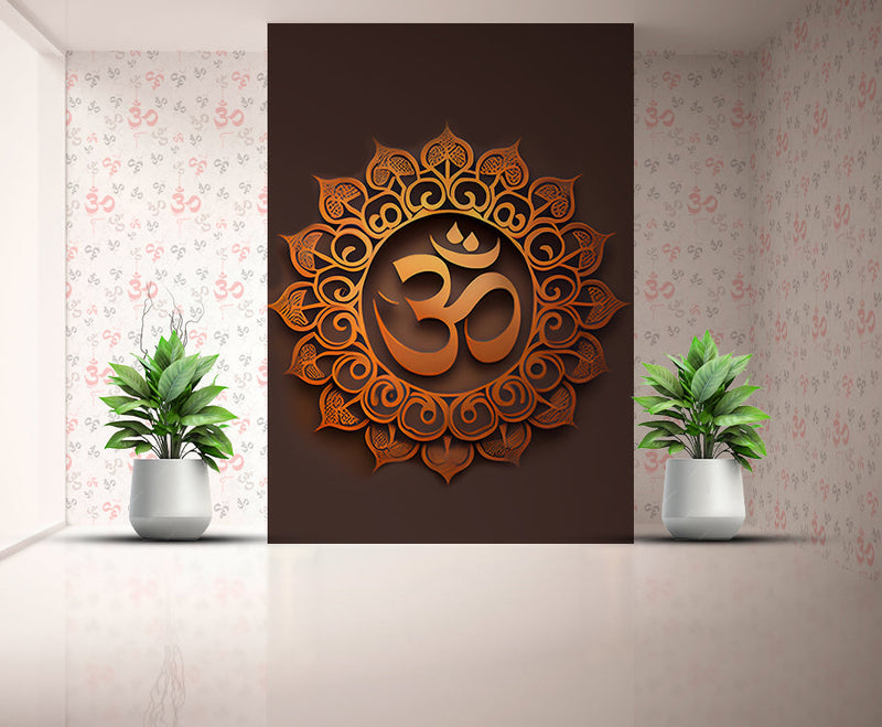 Shining Orange Textured Om Wallpaper