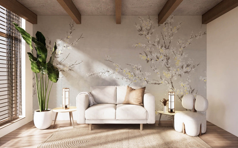 Silver Leafed Chinoiserie Aesthetic Wallpaper