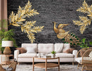 Solid Black Brick Pattern Floral Wallpaper