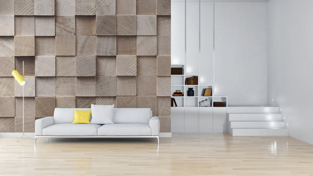 Square Box Themed Wooden Wallpaper