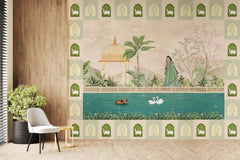 Traditional Mughal And Cow Pichwai Combined Classic Indian Pattern Wallpaper