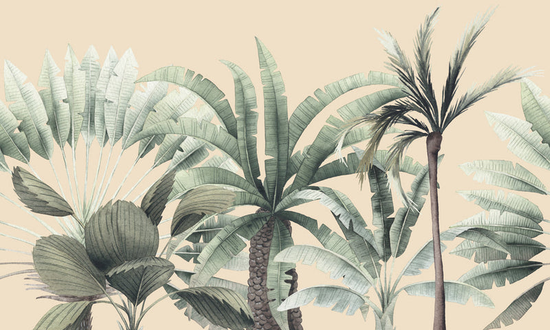 Tropical Big Leaves Boho Wallpaper