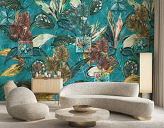 Tropical Exotic Leaves Pattern Floral Wallpaper