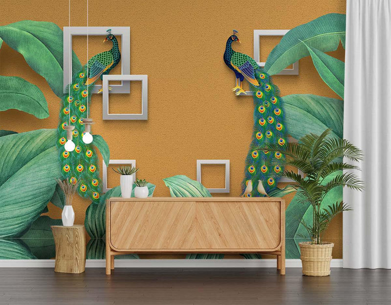 Tropical Theme In Abstract Design Peacock Wallpaper