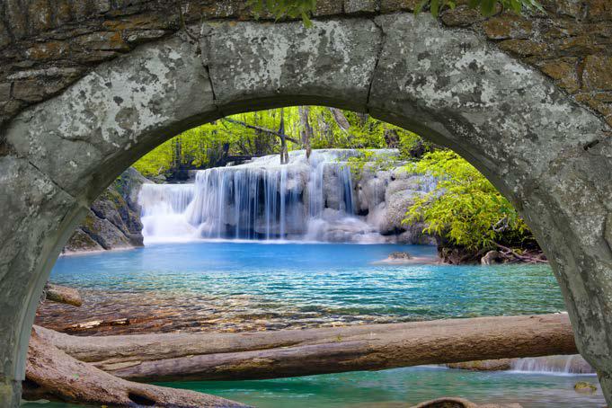 Under The Bridge Waterfall View Nature Wallpaper