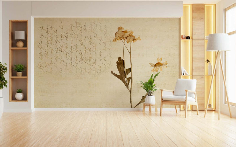 Vintage Cream Textured Flower Wallpaper