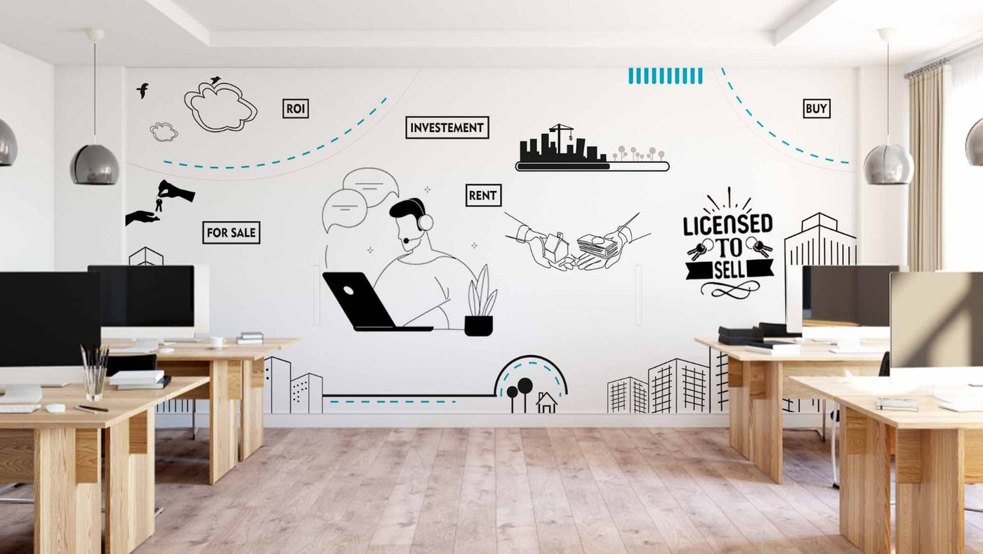 Real State Sketch Art Theme Office Wallpaper