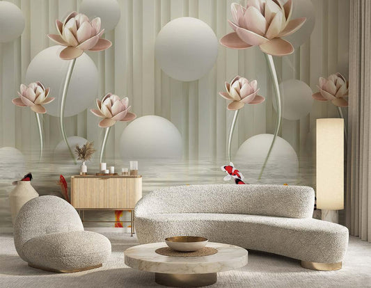 White Pink Lotus Theme Floral Wallpaper
