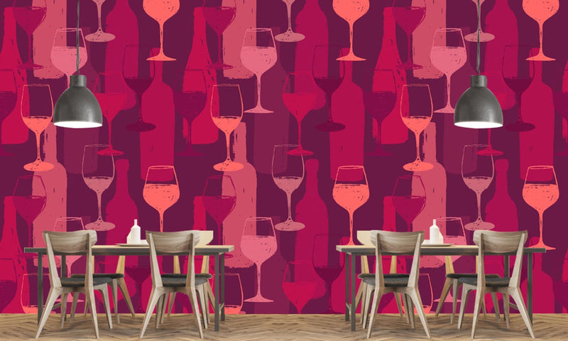 Wine Glasses And Bottles Theme Bar Wallpaper