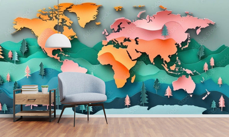 World Map 3D Design Wallpaper