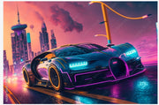 3D Retro Car sunset city wallpaper