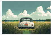 Oil paint artistic green car wallpaper for wall