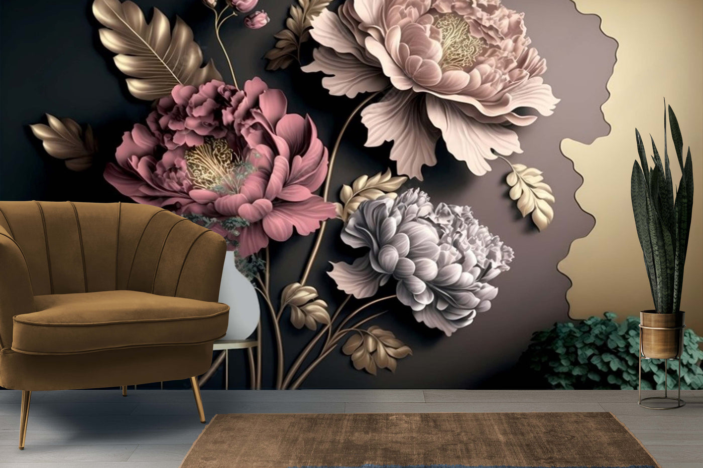 3D Decorative Brown Floral  Wallpaper Design