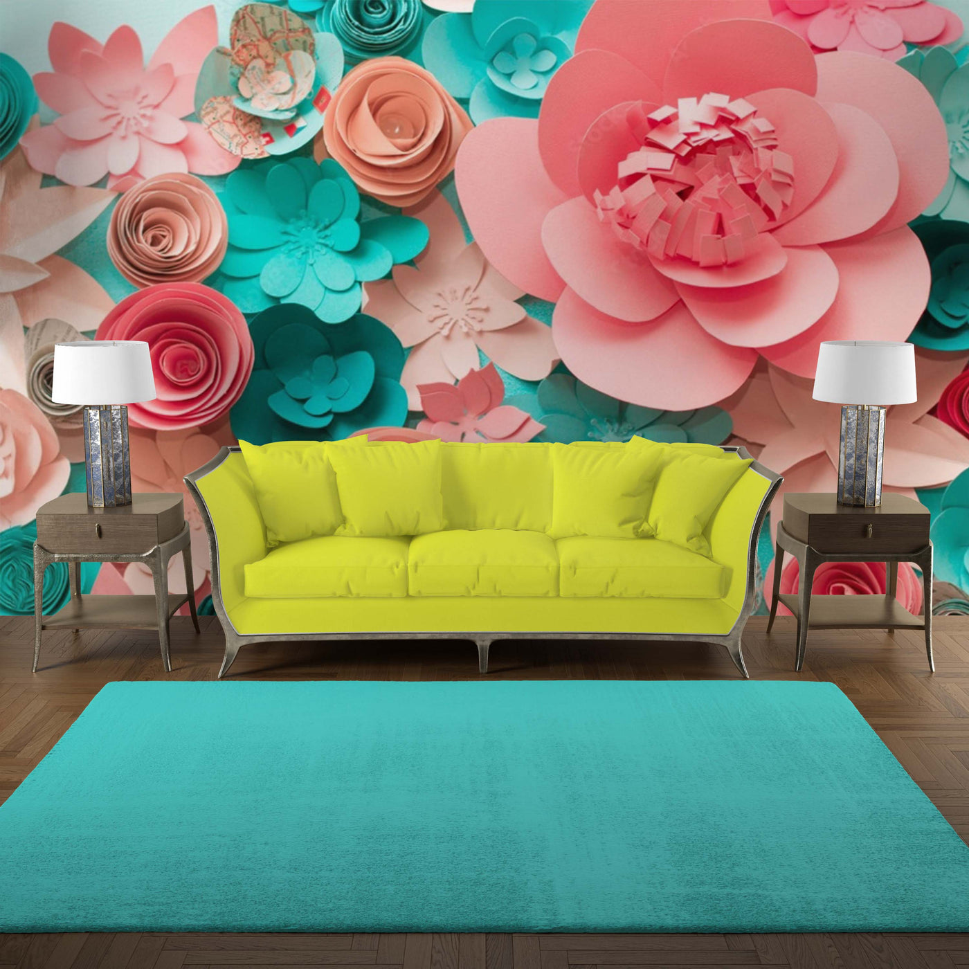 3D paper cut floral wallpaper design for wall