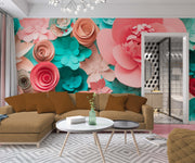 3D paper cut floral wallpaper design for wall