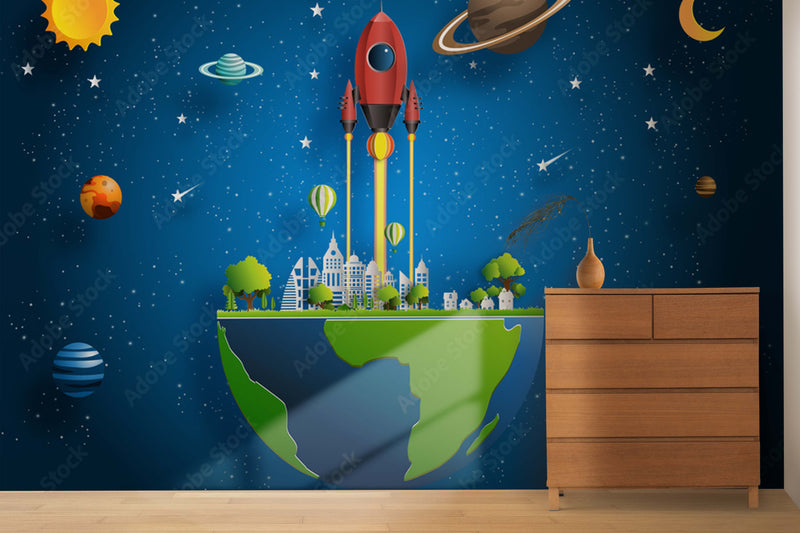 3D Space wallpaper deisgn with solar system