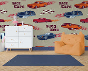 Racing car seamless kids wallpaper for wall