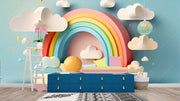 3D Sky cloud rainbow kid wallpaper design for wall