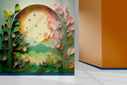 3D kids cyan flower wallpaper deisgn