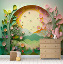3D kids cyan flower wallpaper deisgn