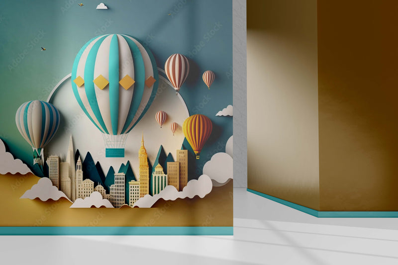 3D Air balloon kids theme wallpaper design
