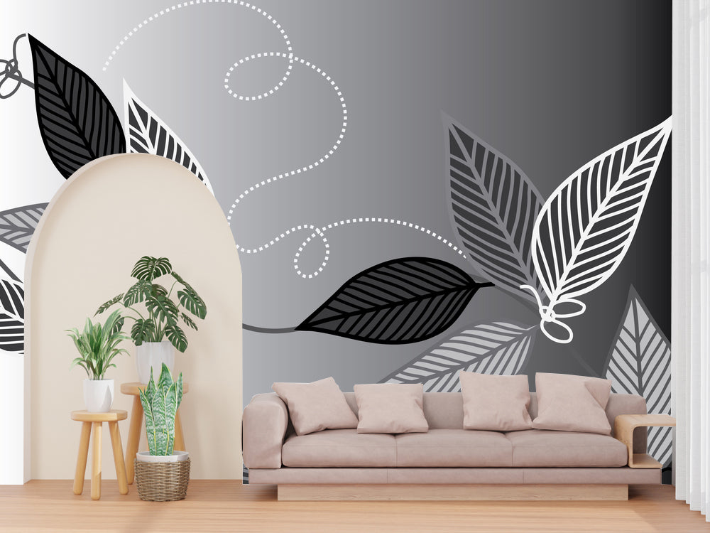 Black  White Modern Tropical Leaf Wallpaper  Feathr Wallpapers