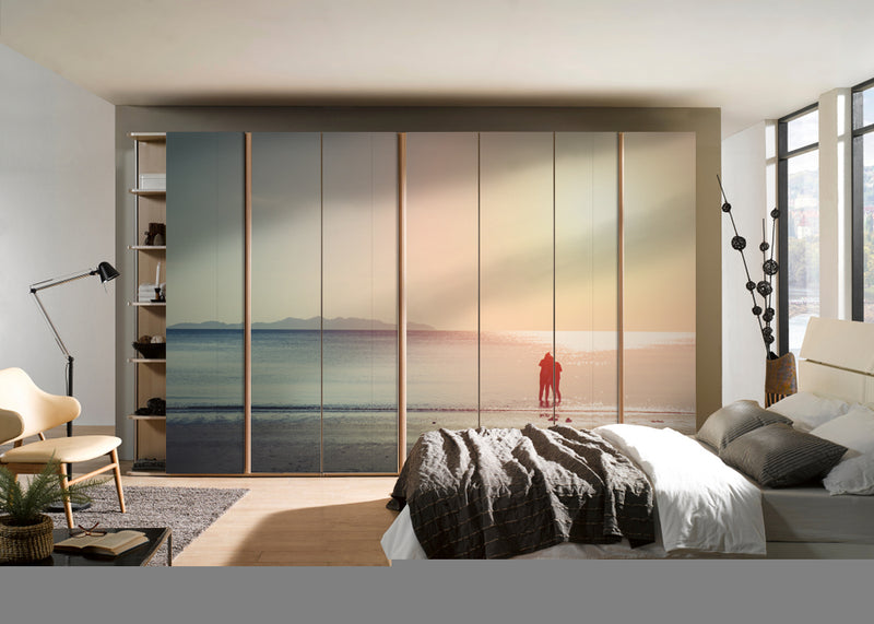 Couples On Ocean Painting Self Adhesive Sticker For Wardrobe