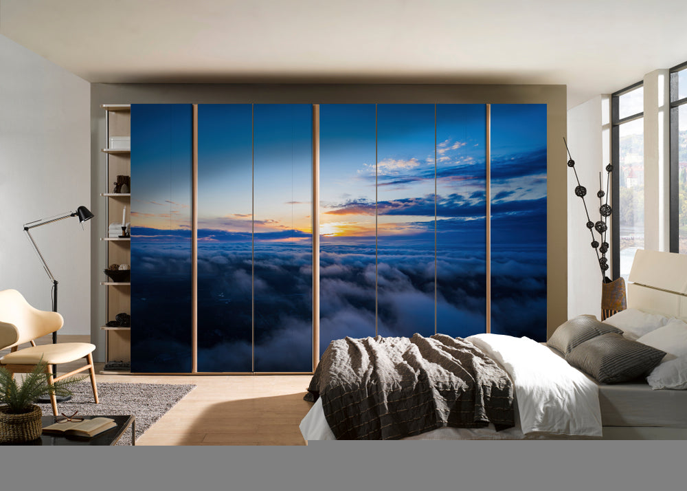 Sun In Blue Clouds Painting Self Adhesive Sticker For Wardrobe