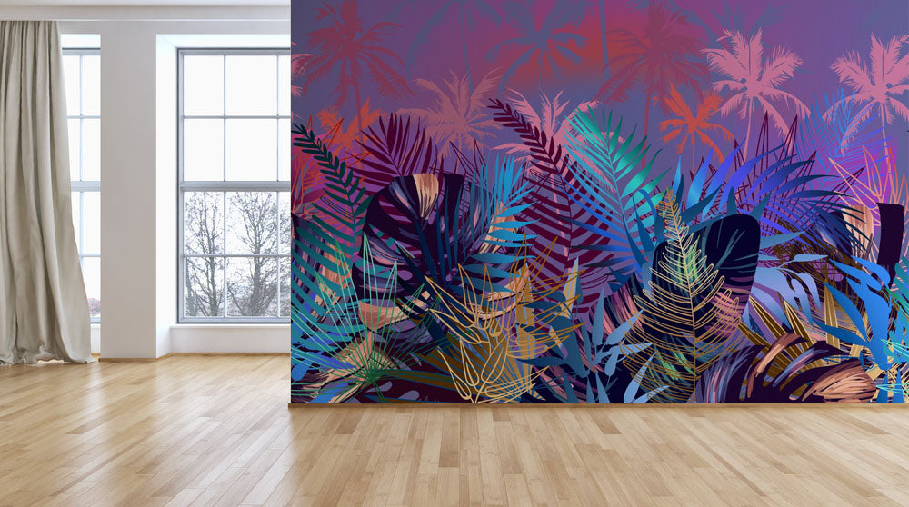 Pink Purple Blue Green Leaf Tropical Wallpaper