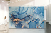 Blue And Gold Marble Effect Wallpaper