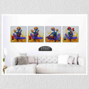 Playing Instruments Blue Art, Set Of 4