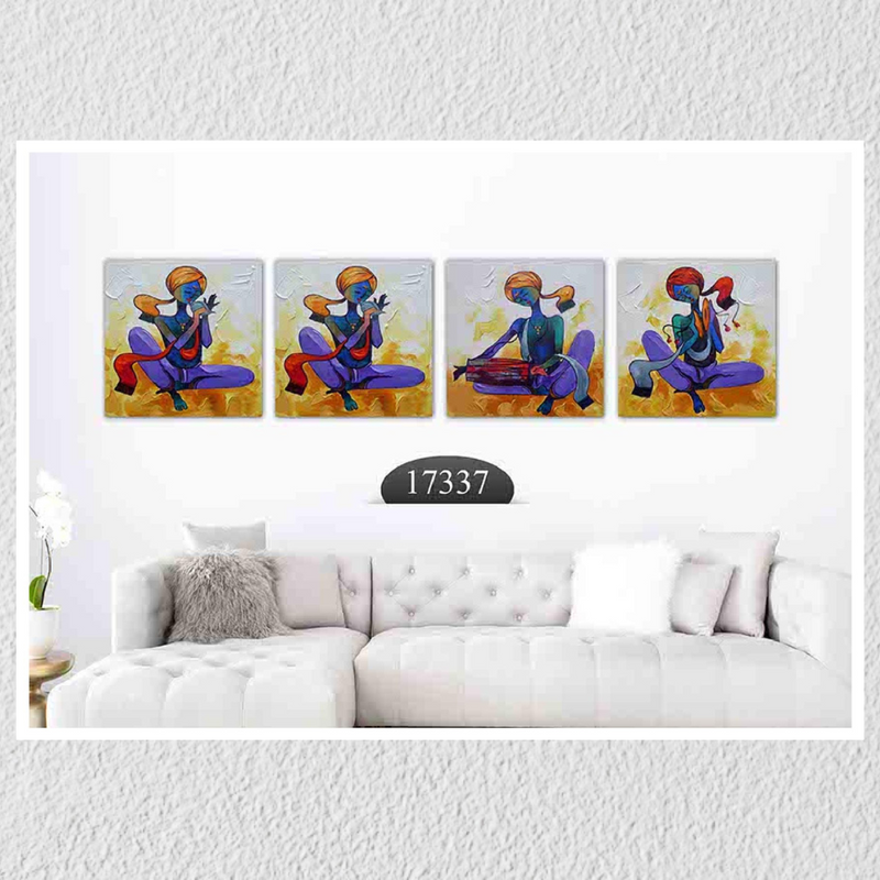 Playing Instruments Blue Art, Set Of 4