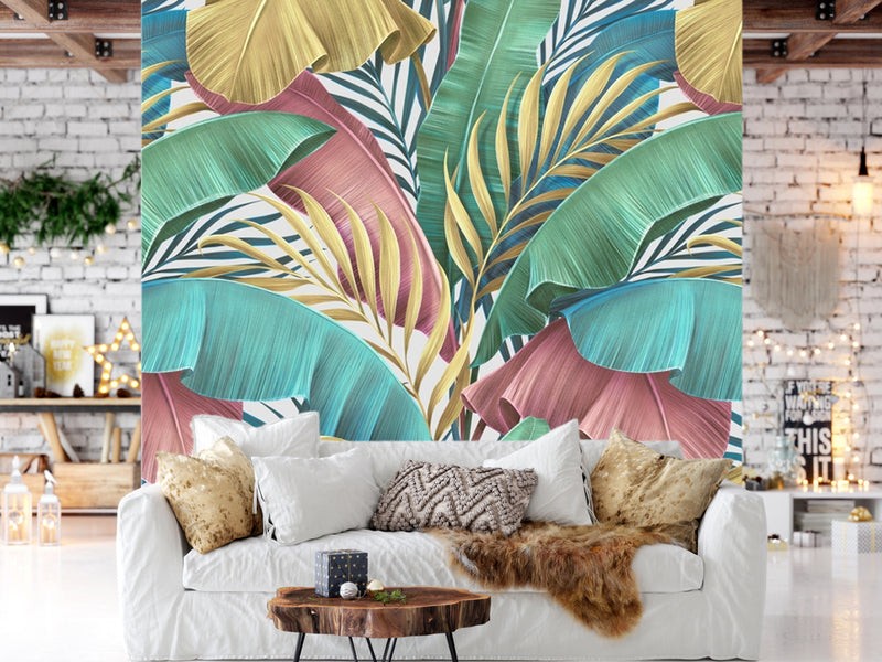 Colorful Banana Leaves Customized Wallpaper