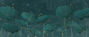 Green Lotus Leafs Painting Self Adhesive Sticker For Wardrobe