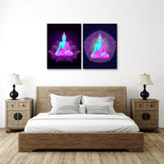 Neon Pink And Blue Buddha, Set Of 2