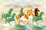 Green Running Horses Self Adhesive Sticker For Wardrobe