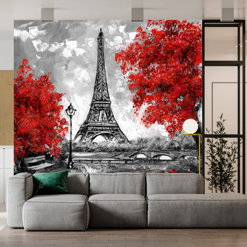 Red Floral Paris Wallpaper