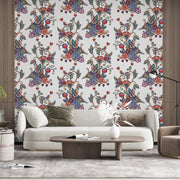 Floral Print White Wallpaper