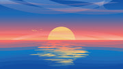 Sunset In Ocean Painting Self Adhesive Sticker For Wardrobe