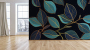Golden Leaves Line Art Wallpaper